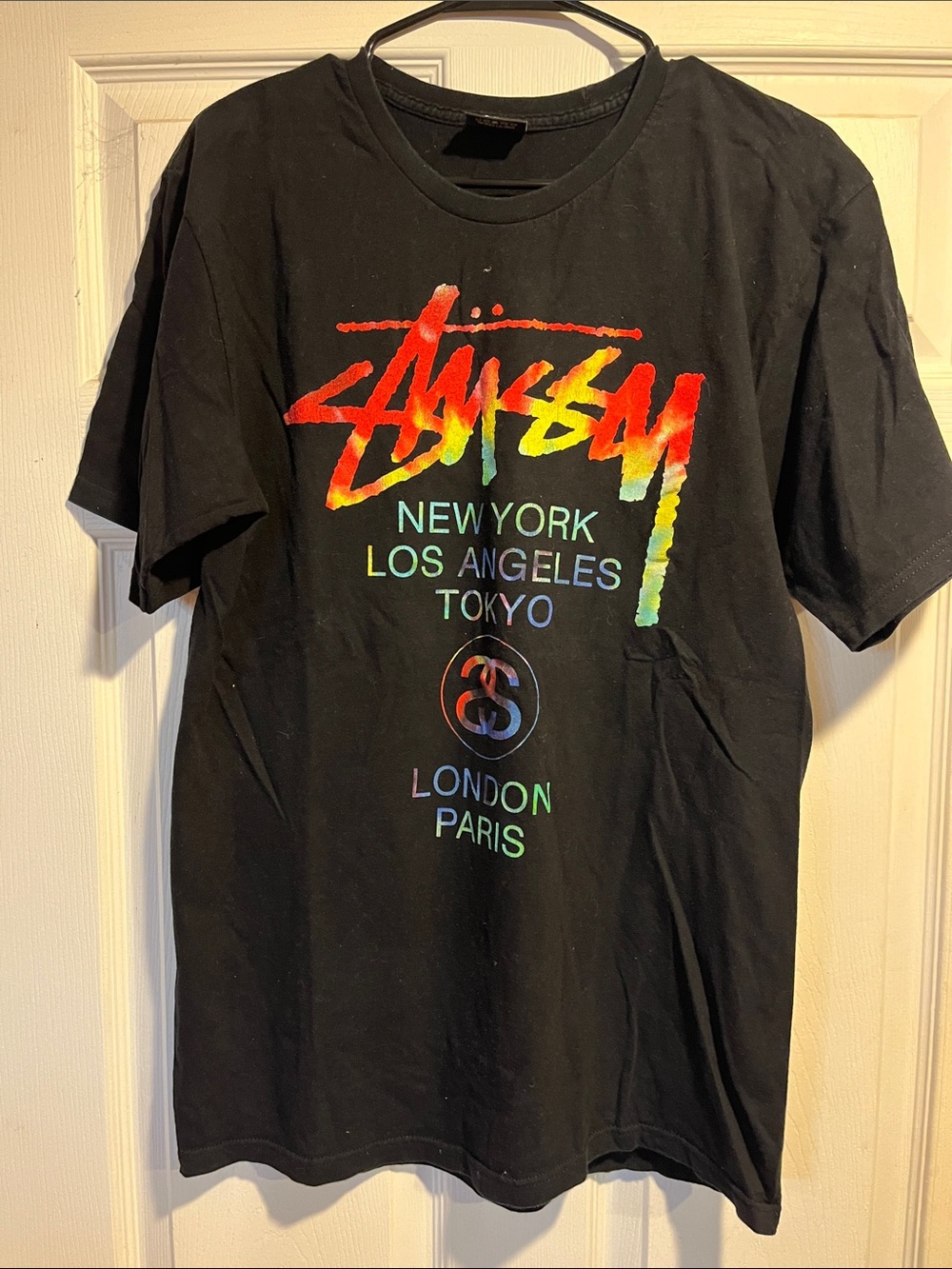Stussy Black Tee with Multicolor Fade Logo